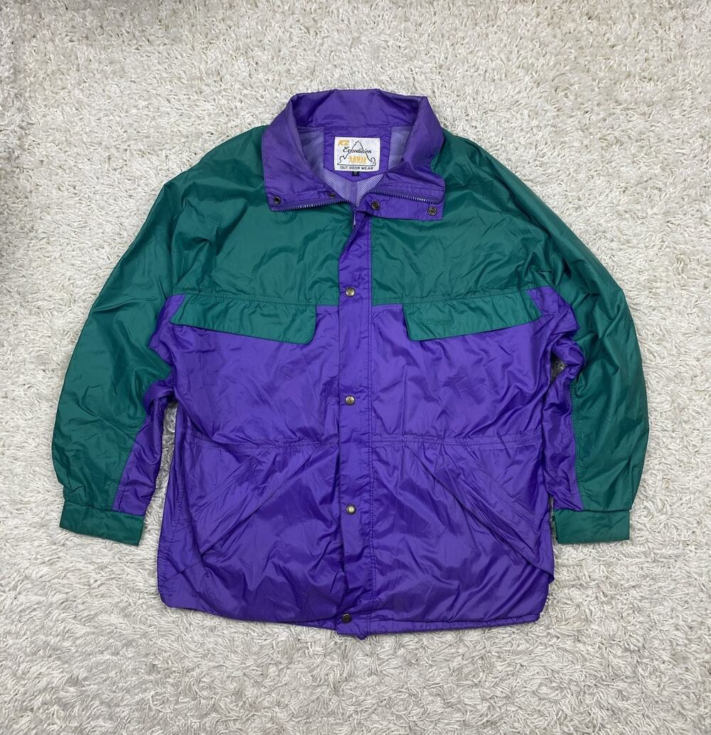 K2 Expedition Vintage 90s Colorblock Windbreaker Jacket Mens L Purple Green Zip